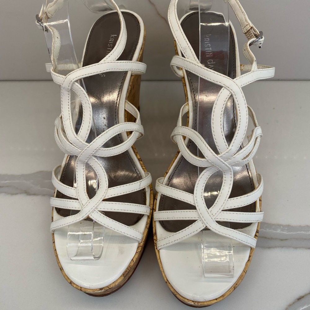 White Kristin Davis Cork Platform Sandals